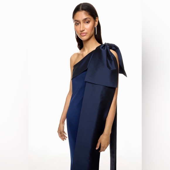 Bernadette Dresses & Skirts - NWT Bernadette Adrian One Shoulder Navy Maxi Gown 36 Statement Bow Evening Dress